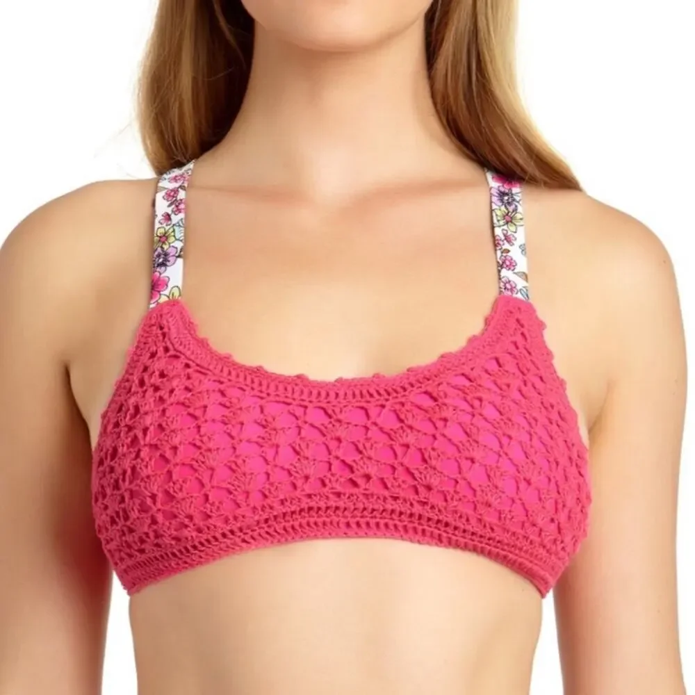 California Waves pink crochet bralette swim top